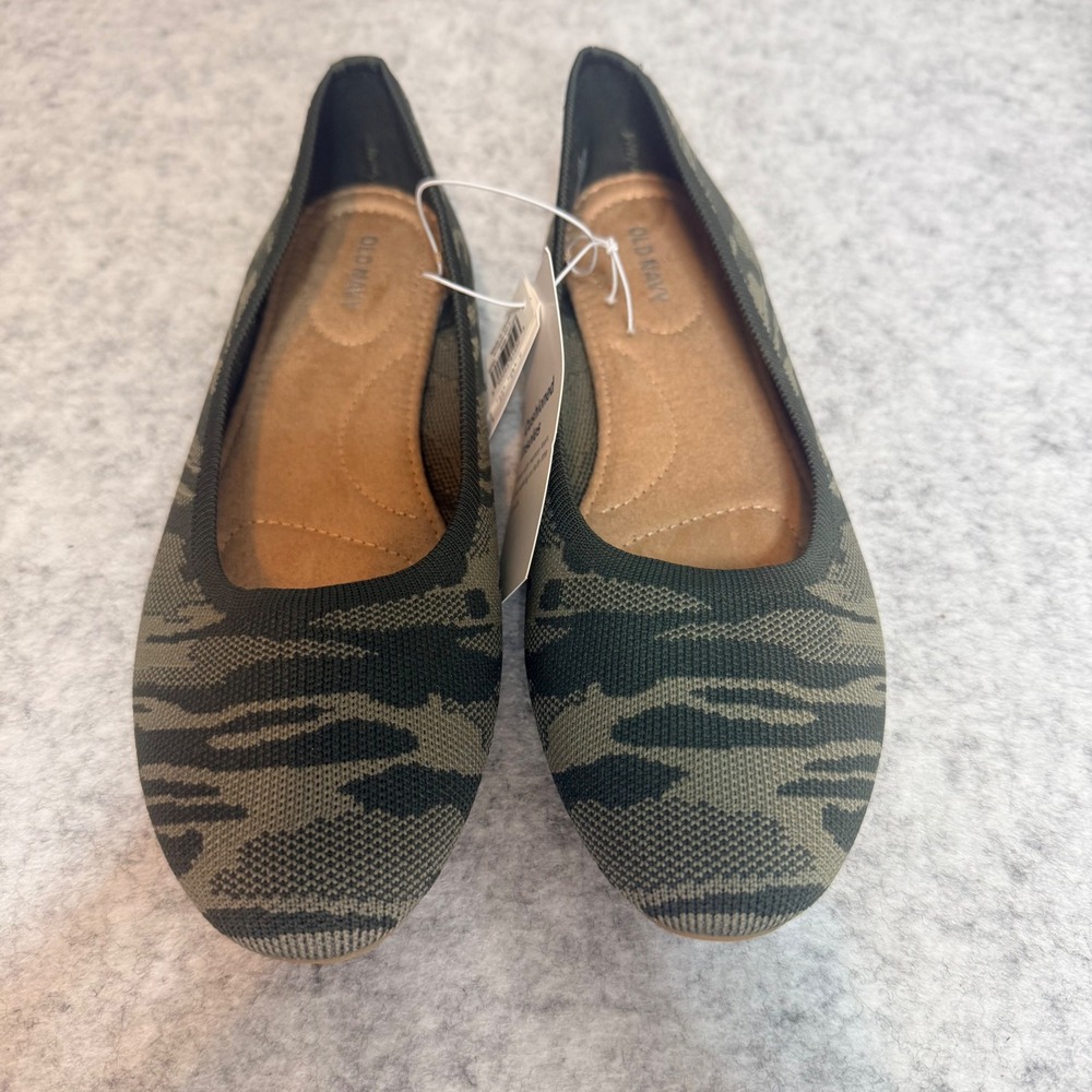 Old Navy Ballet Flats Womens 9.5 Olive Camo Knit Almond Toe Memory Foam NWT